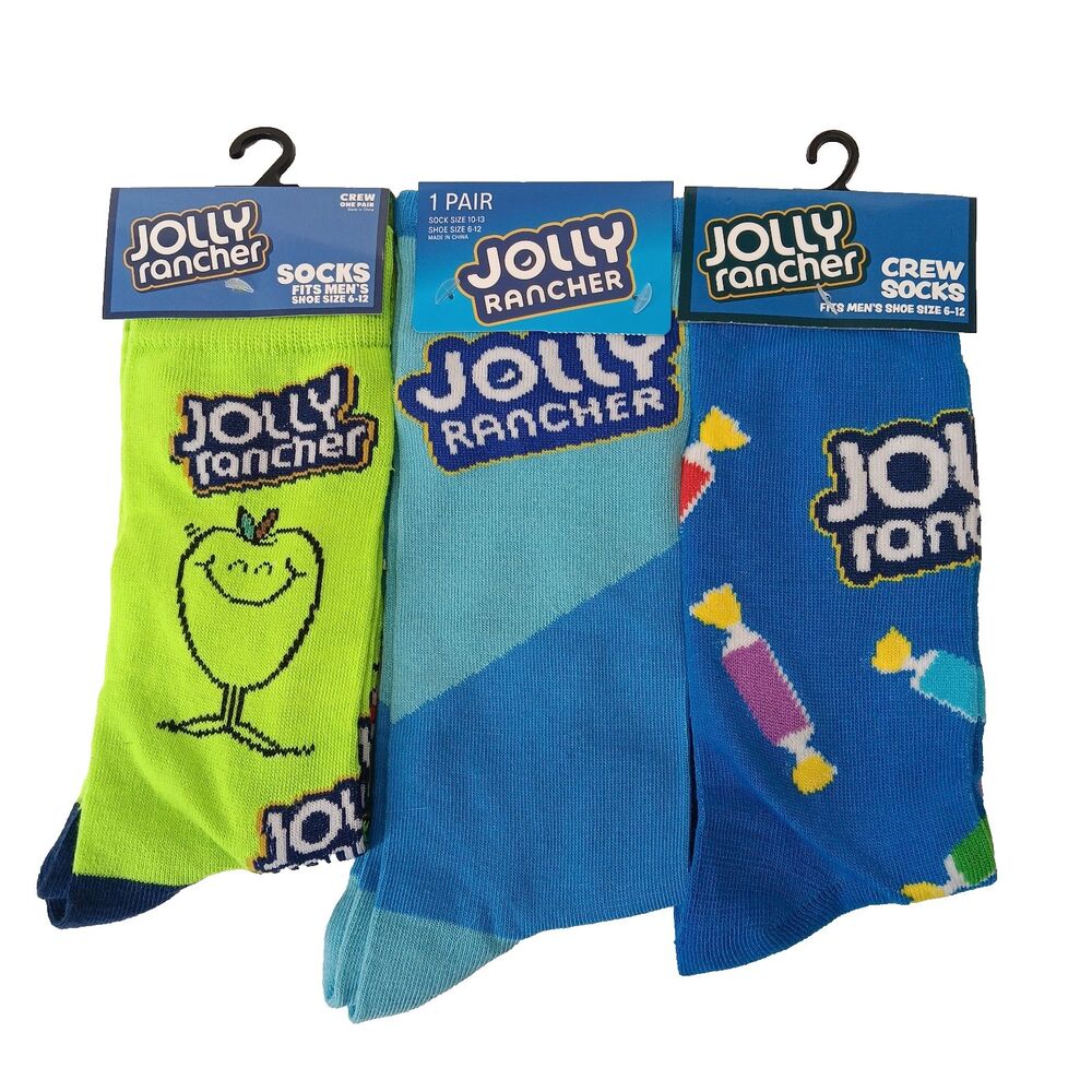 Jolly Rancher Candy Food Novelty 3 Pair Mens Adult Size 6-12 Crew Socks NWT